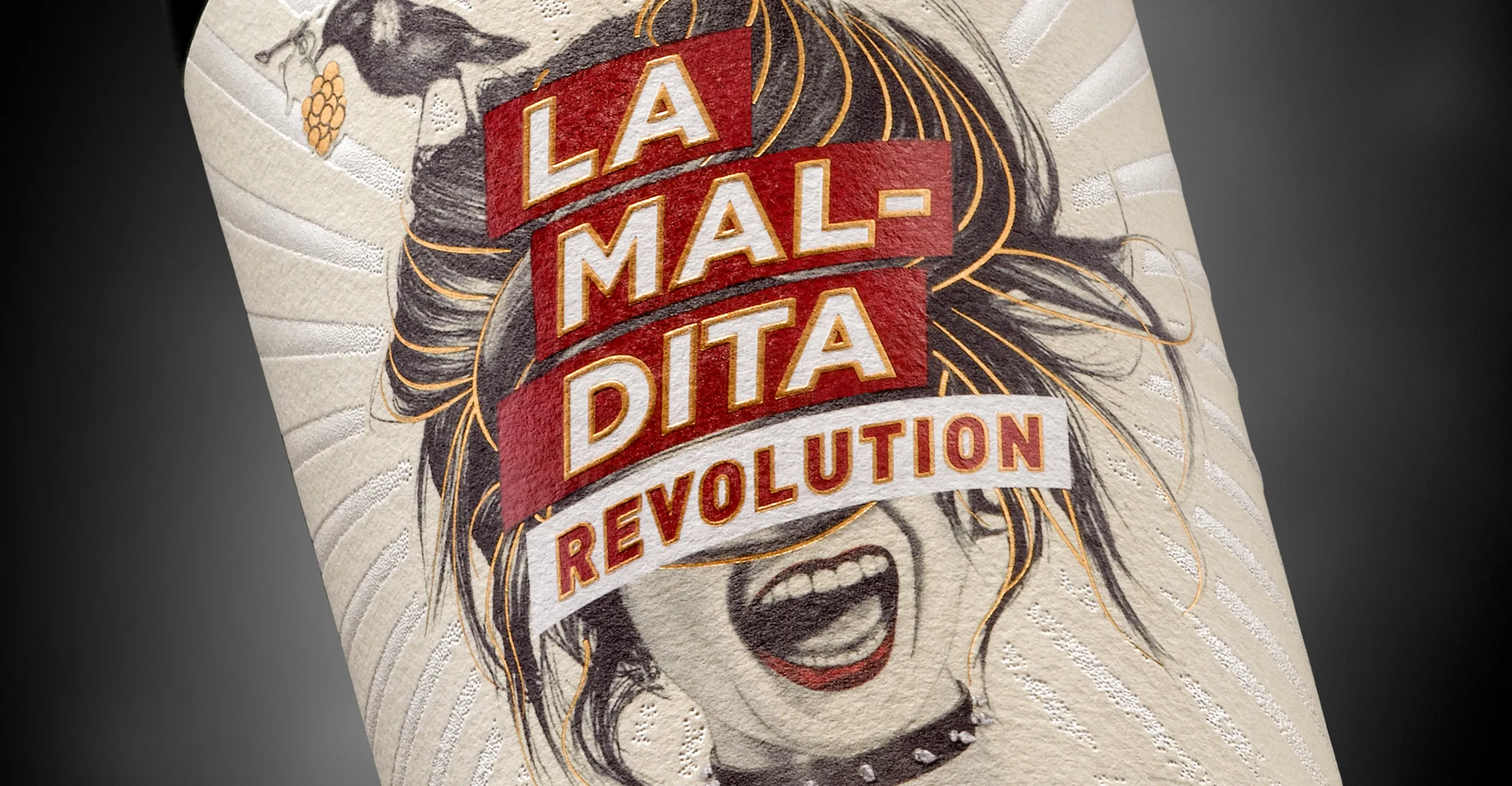 Detalle del diseño de packaging de La Maldita Revolution.