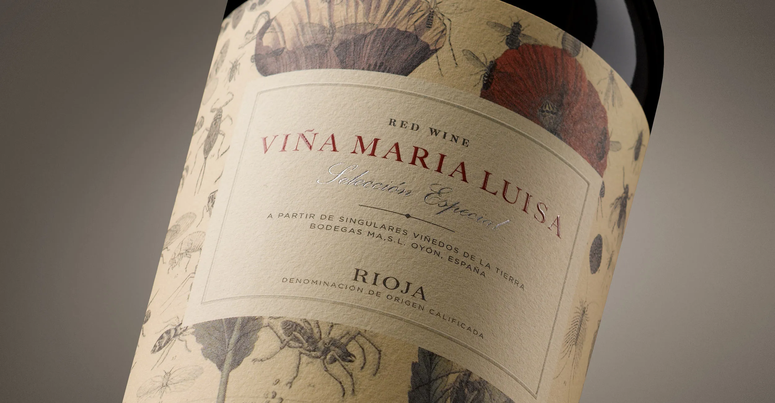 Detalle del diseño de packaging de Viña María Luisa.