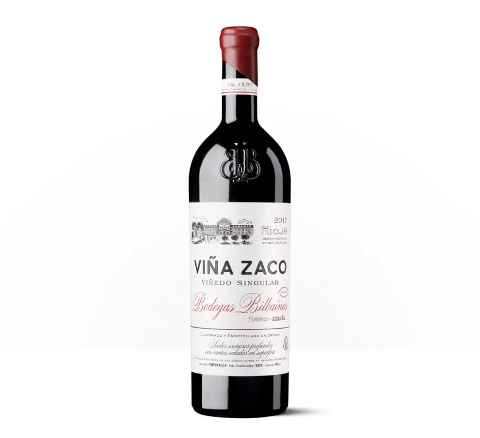 Silueta de una botella de Viña Zaco, con etiqueta de estilo clásico y diseño renovado.